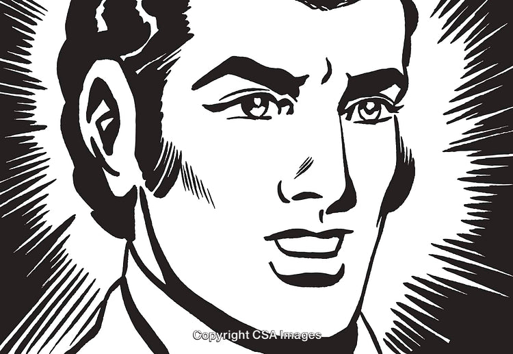 Retro Black and White Illustration of a Confident Man's Face