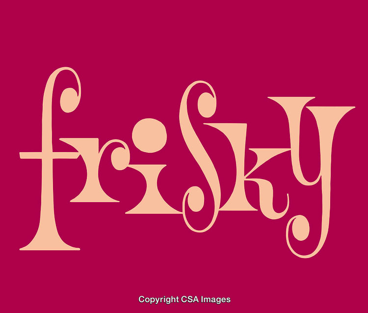 Playfully Styled Typography Design Featuring the Word 'Frisky' on a Vibrant Red Background