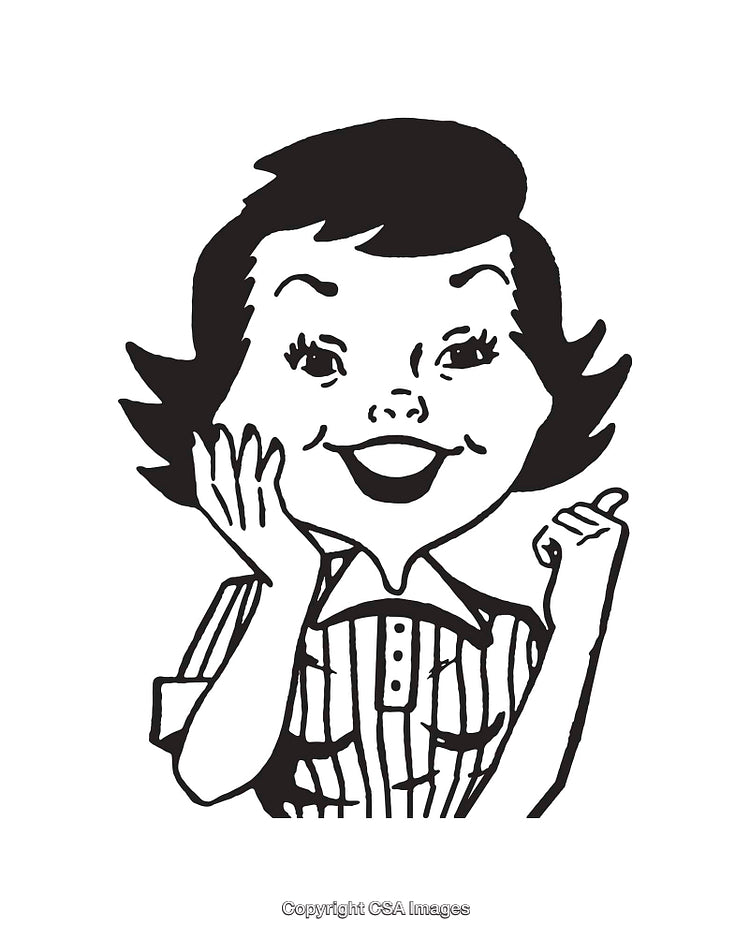 Retro Black and White Illustration of a Smiling Woman