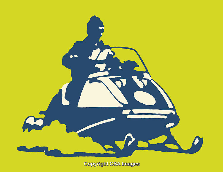 Vibrant Line Art Illustration of a Snowmobile Rider in Action