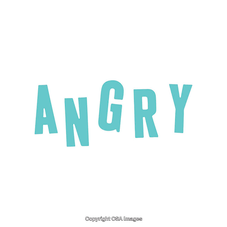 Bold Blue Typography Displaying the Word Angry on a White Background