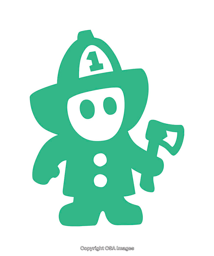 Green Icon of Firefighter Holding an Axe in Simplified Design