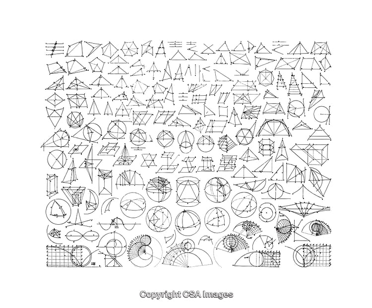 Collection of Intricate Geometric and Mathematical Diagrams in Black and White