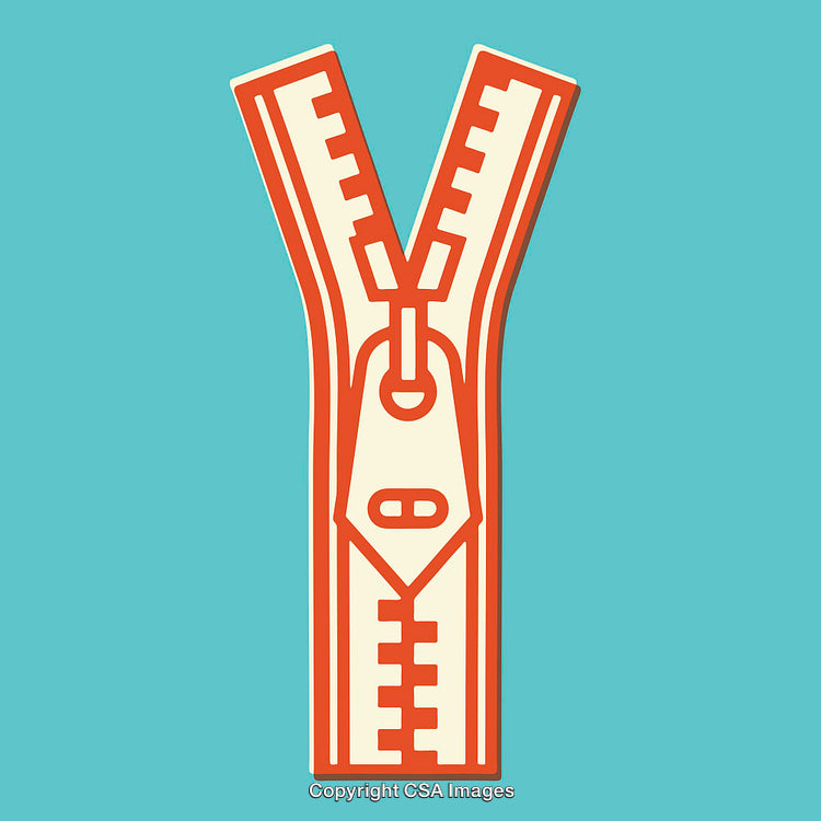 Stylized Y-Shaped Zipper Graphic on a Vibrant Teal Background