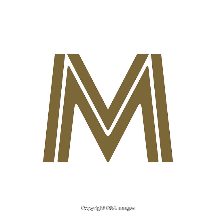 Stylish Gold Letter M in Bold Elegant Design on White Background