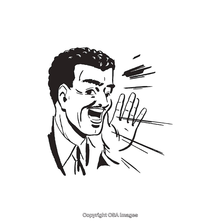 Retro Illustration of a Man Shouting in a Black and White Style
