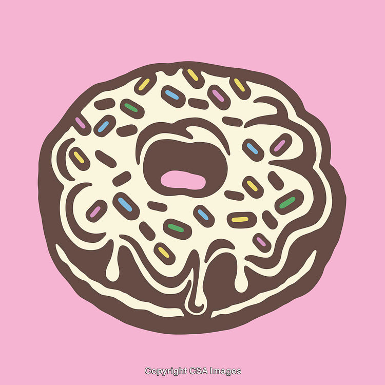 Colorful Doughnut Illustration with Sprinkle Topping and Pink Background