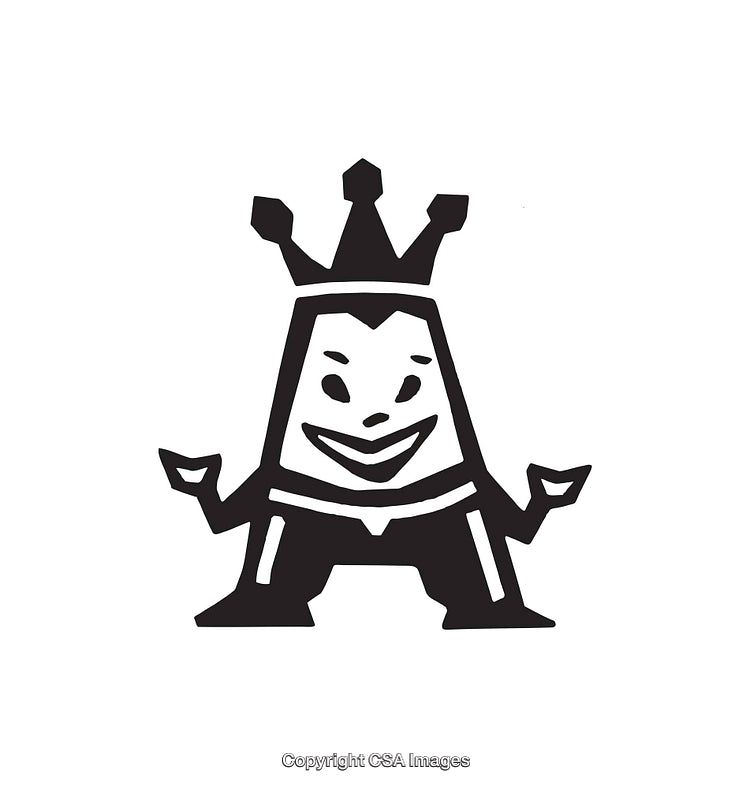 Playful Monochrome Icon of Crowned Character With a Smiling Face Design