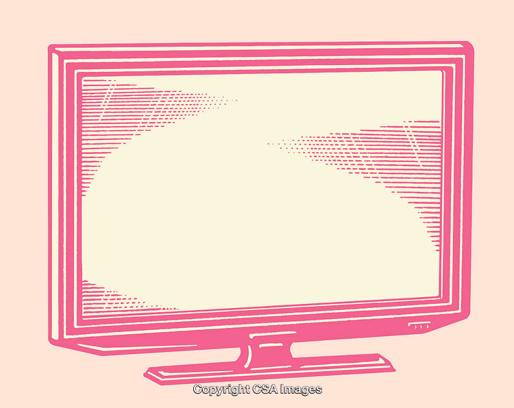 Retro Pink Line Art Television Illustration on Pastel Background