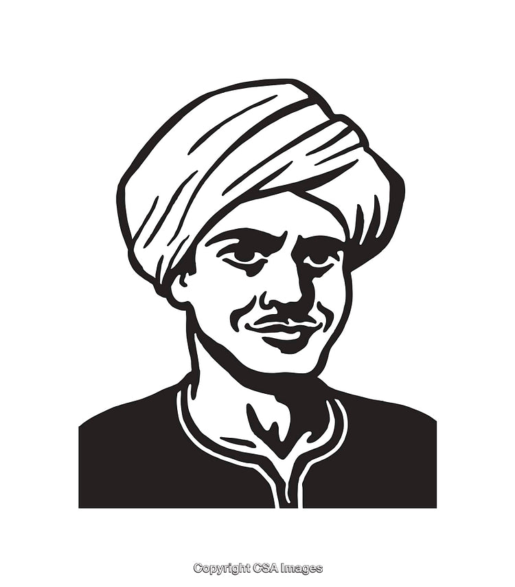 Black and White Line Illustration of a Man Wearing Traditional Clothing