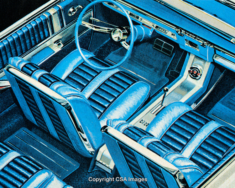 Vintage Blue Automobile Interior With Leather Seats and Classic Dashboard Design
