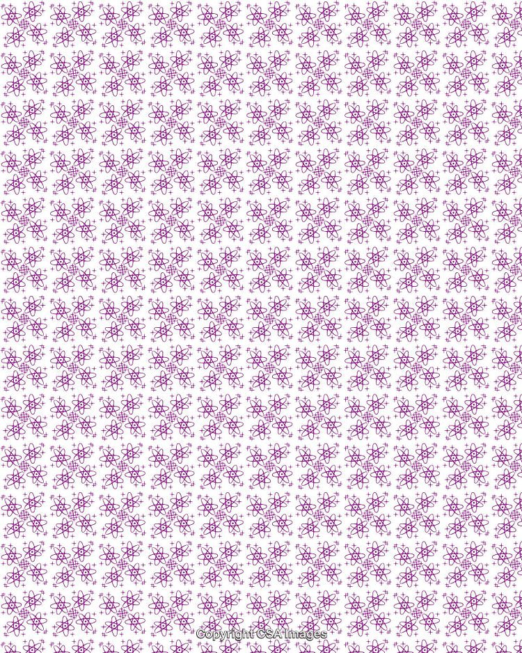 Pink Atomic Science Icon Pattern on a White Background