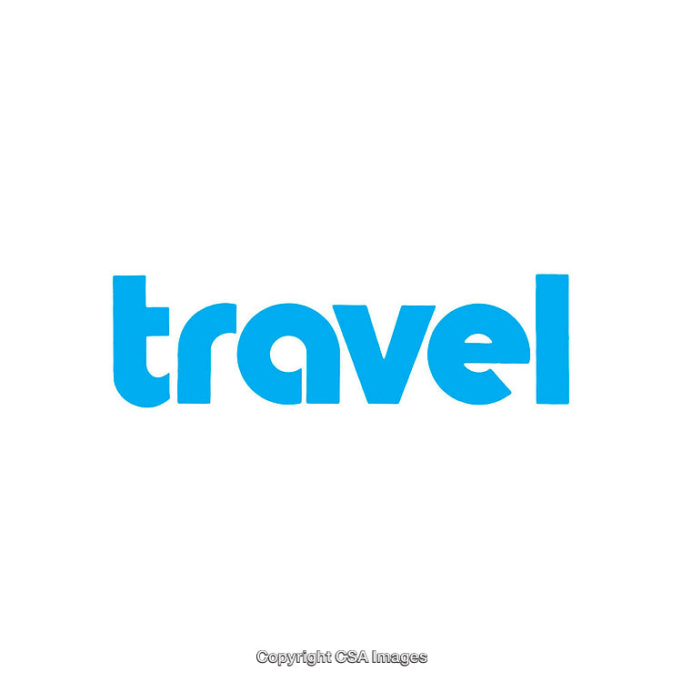 Blue Travel Text on a Minimalist White Background