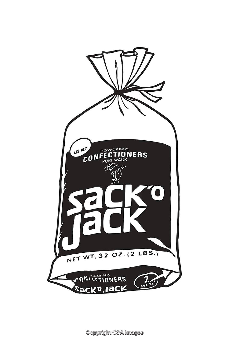 Black and White Line Art Illustration of a Sack of Powdered Sugar