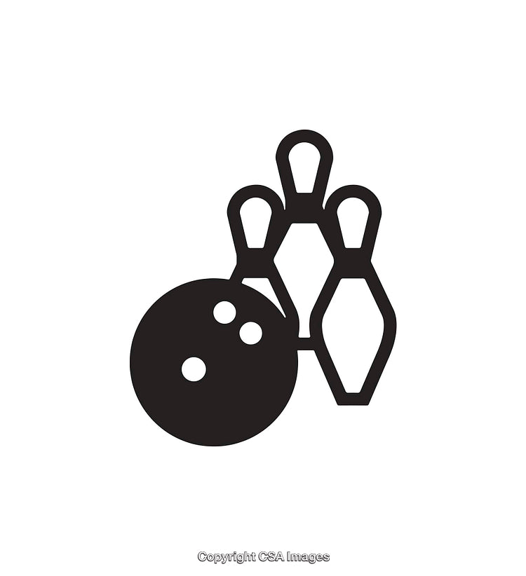 Black and White Icon of Bowling Ball and Pins