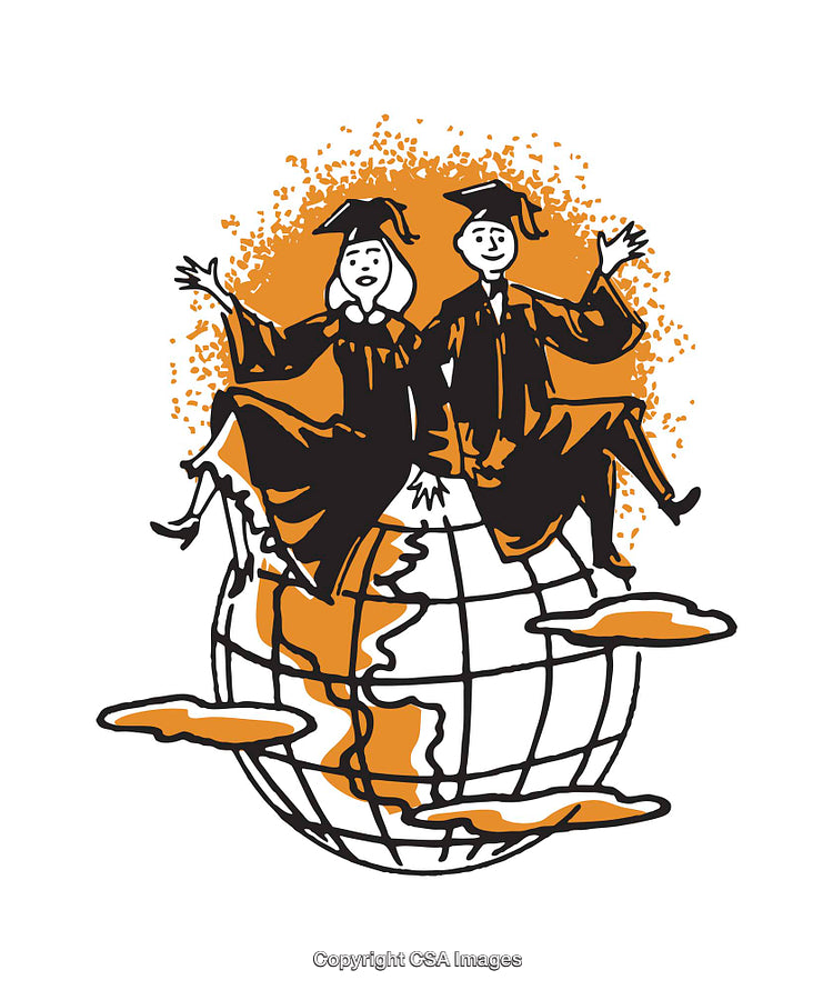Celebrating Global Education with Graduates On a Globe Illustration