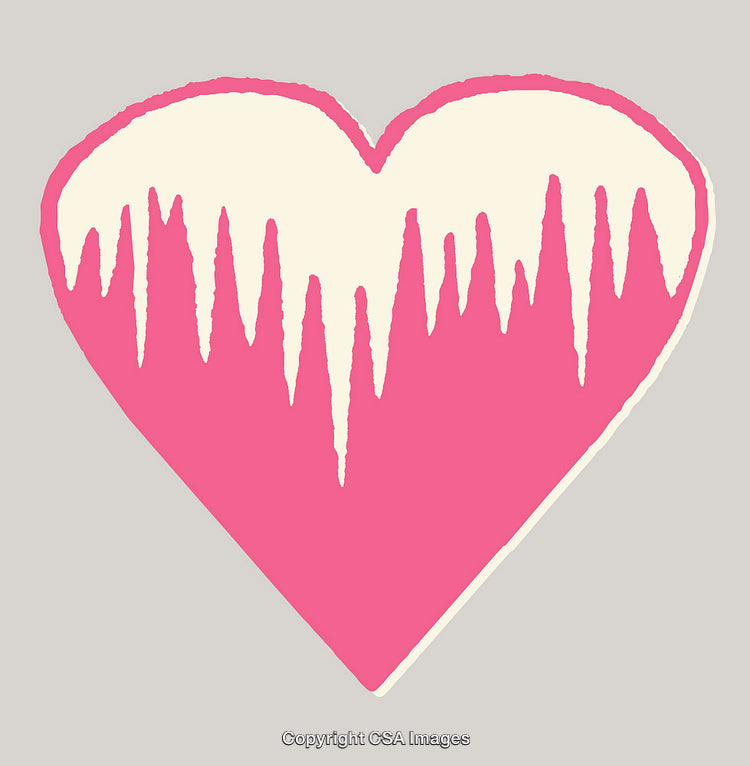 Pink and White Heart with Dripping Paint Illustration on Gray Background