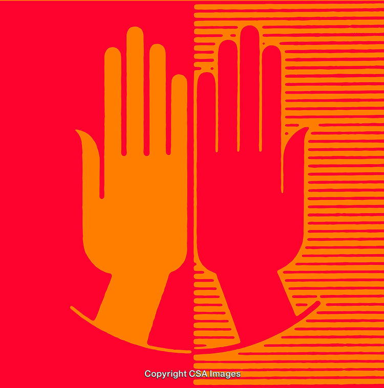 Vibrant Line Art Illustration of Hands in Symmetry and Contrast