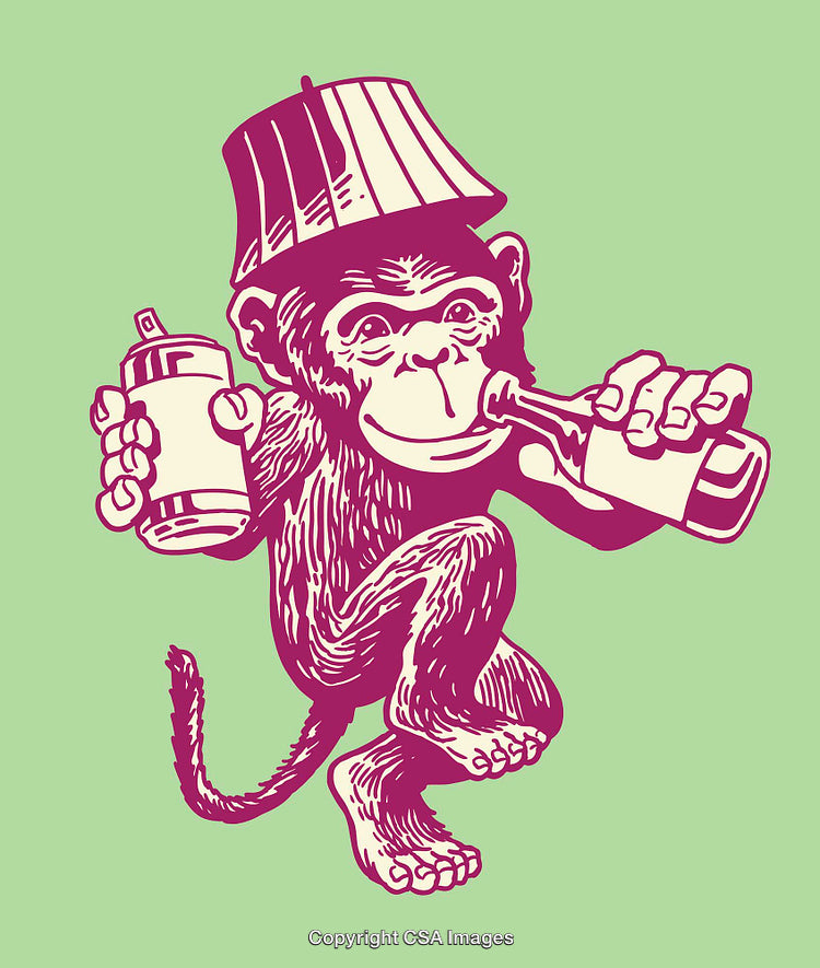 Monkey Illustration With Playful Pop Art Style on Green Background