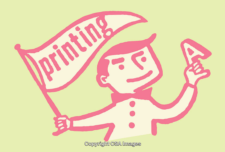Retro Illustration of a Character with a Printing Theme and Vibrant Colors