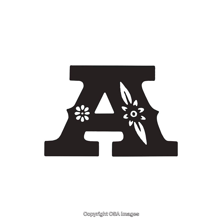 Stylized Letter A with Artistic Floral Patterns on Simplistic Background