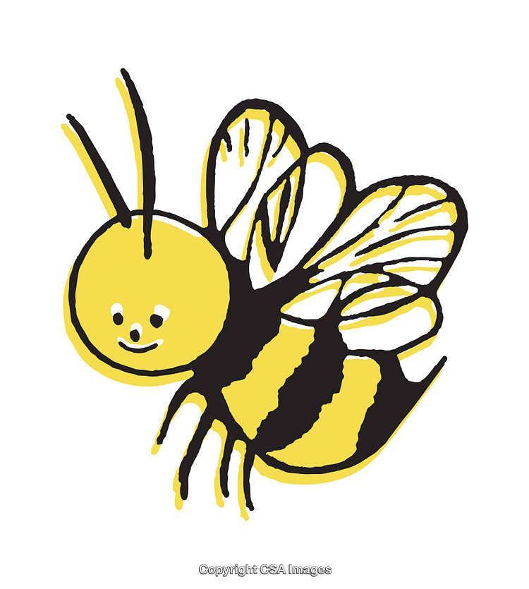 Colorful Illustrated Bee with Yellow Stripes and Smiling Expression