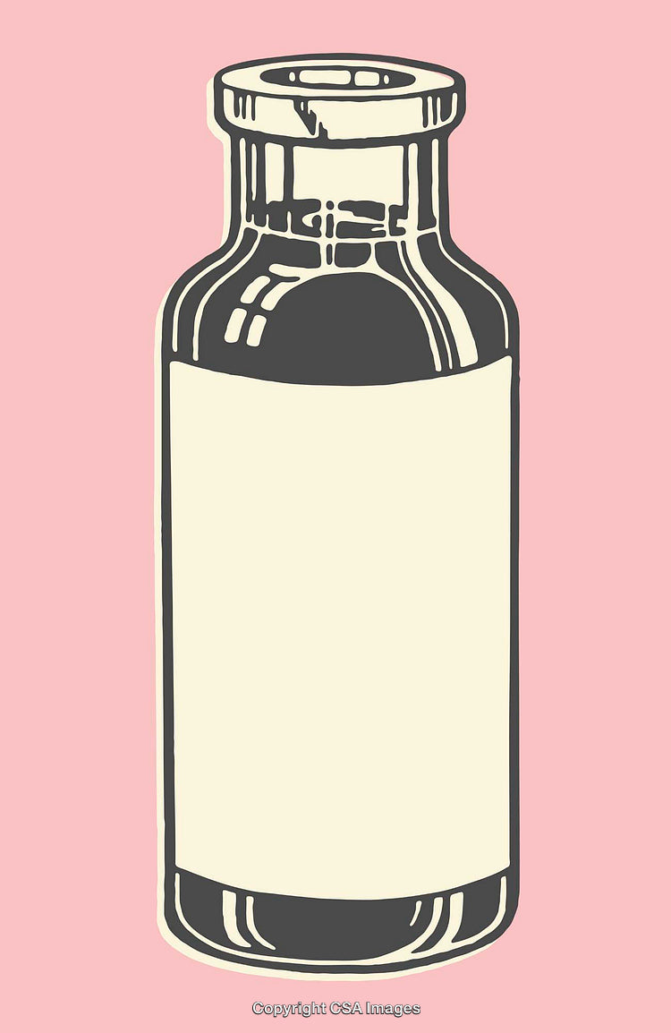 Illustrative Line Art of Bottle on Pink Background with Vintage Style