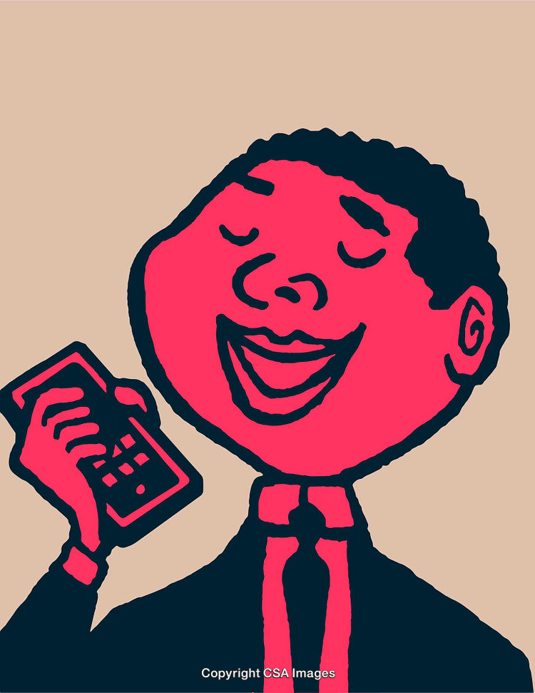 Colorful Line Art of a Professional Smiling and Holding a Phone