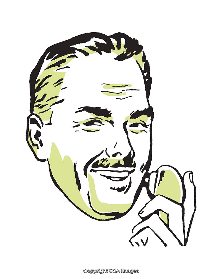 Retro Style Illustration of a Man Holding a Telephone Laughing Cheerfully