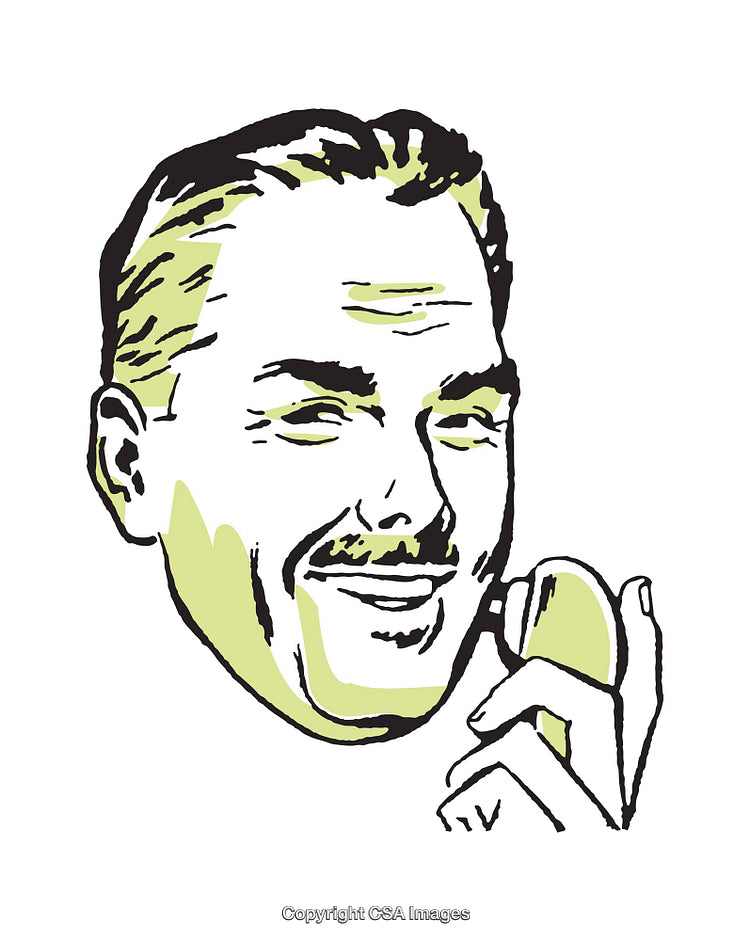 Retro Style Illustration of a Man Holding a Telephone Laughing Cheerfully