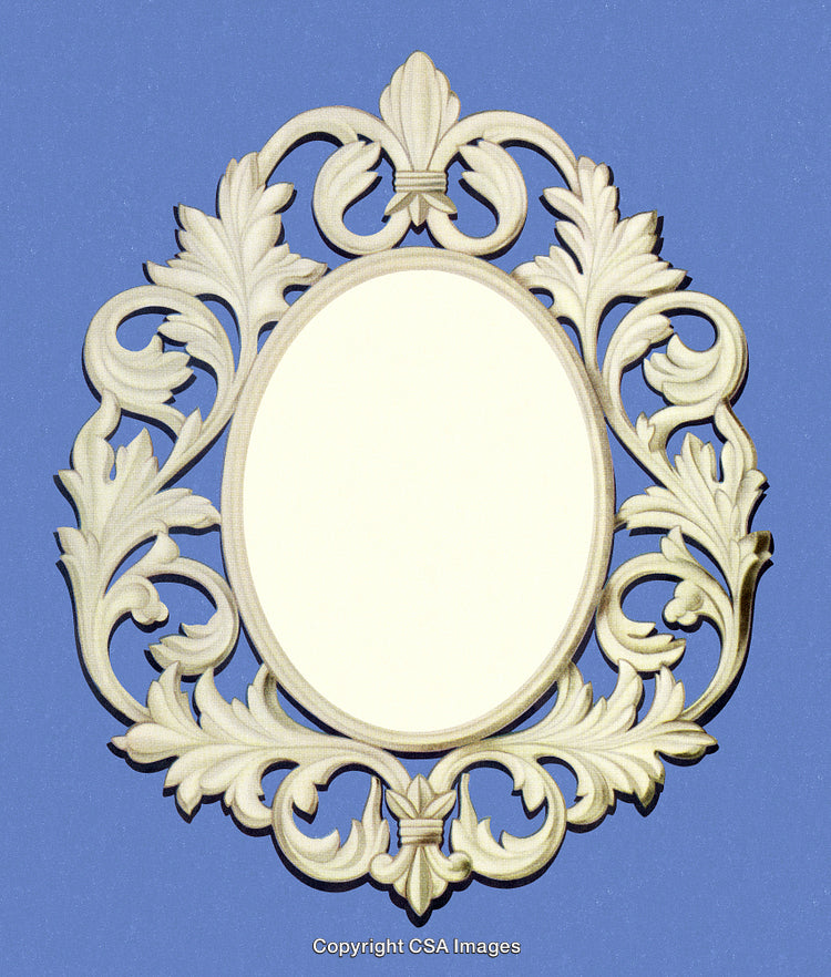 Elegant Ornate Oval Mirror with Decorative Frame on Blue Background