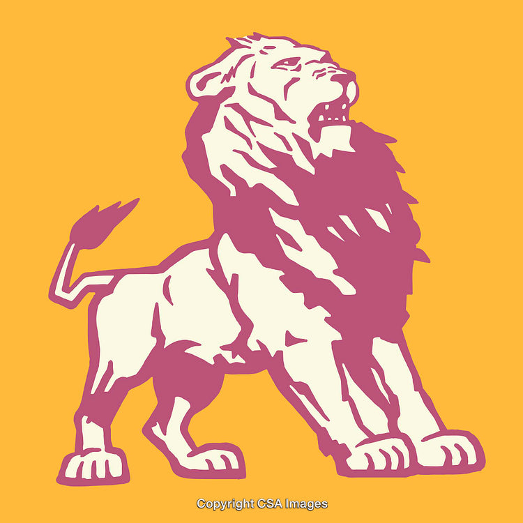Bold Lion Illustration in Vibrant Yellow and Pink Tones