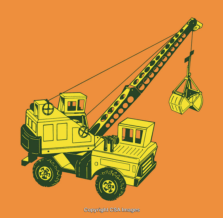 Illustrated Construction Crane in Yellow and Orange Color Scheme