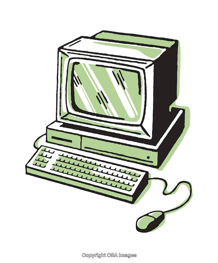 Retro Computer Illustration Featuring a Classic CRT Monitor and Keyboard