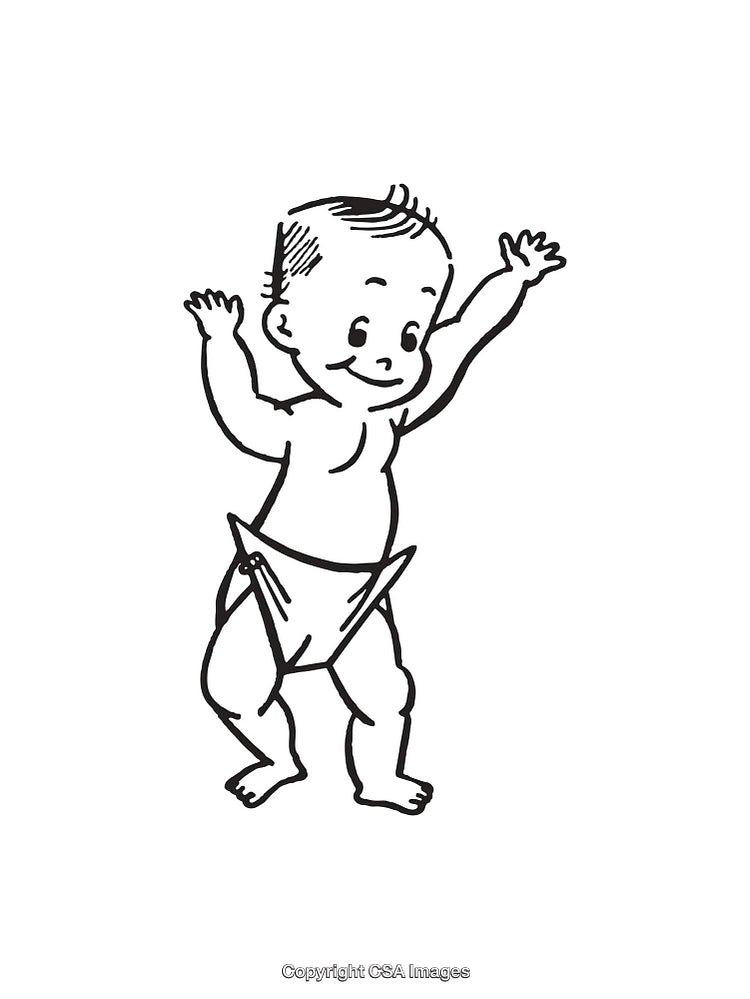 Cute Baby Sketch in Diaper with Cheerful Pose in Line Art Style