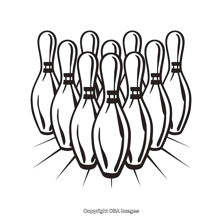 Illustration of Bowling Pins in a Classic Setup Line Art Style