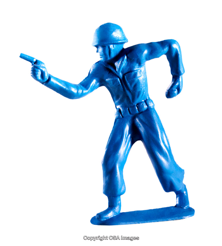 Blue Plastic Toy Soldier in Action Position with Pistol