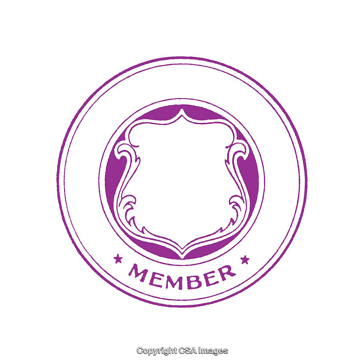 Purple Membership Stamp With an Ornate Shield Icon and Text 'Member'