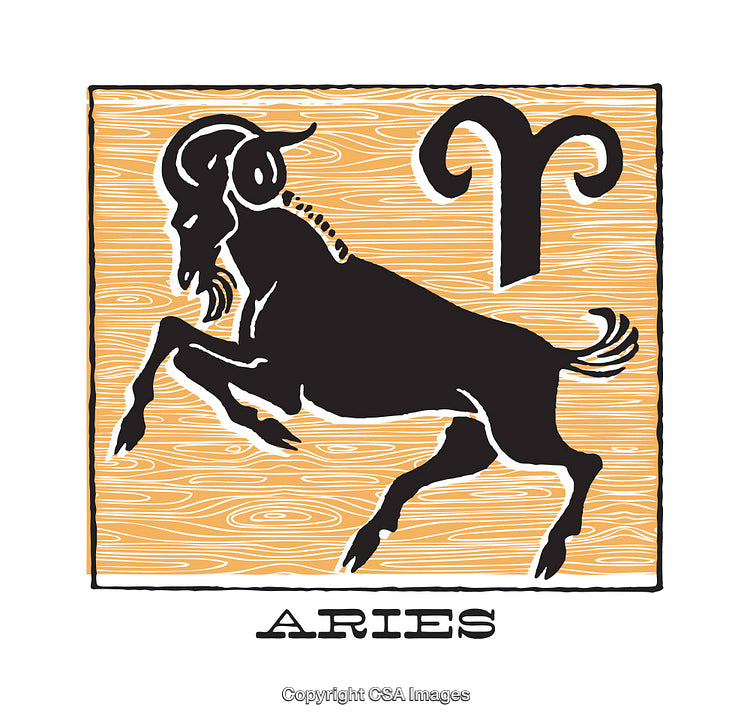 Illustrated Aries Zodiac Symbol Featuring Ram and Signature Glyph Design
