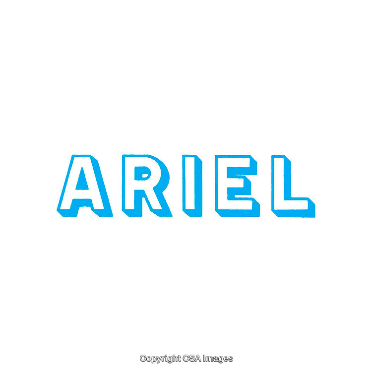 Bold Blue Text of the Name Ariel on a White Background