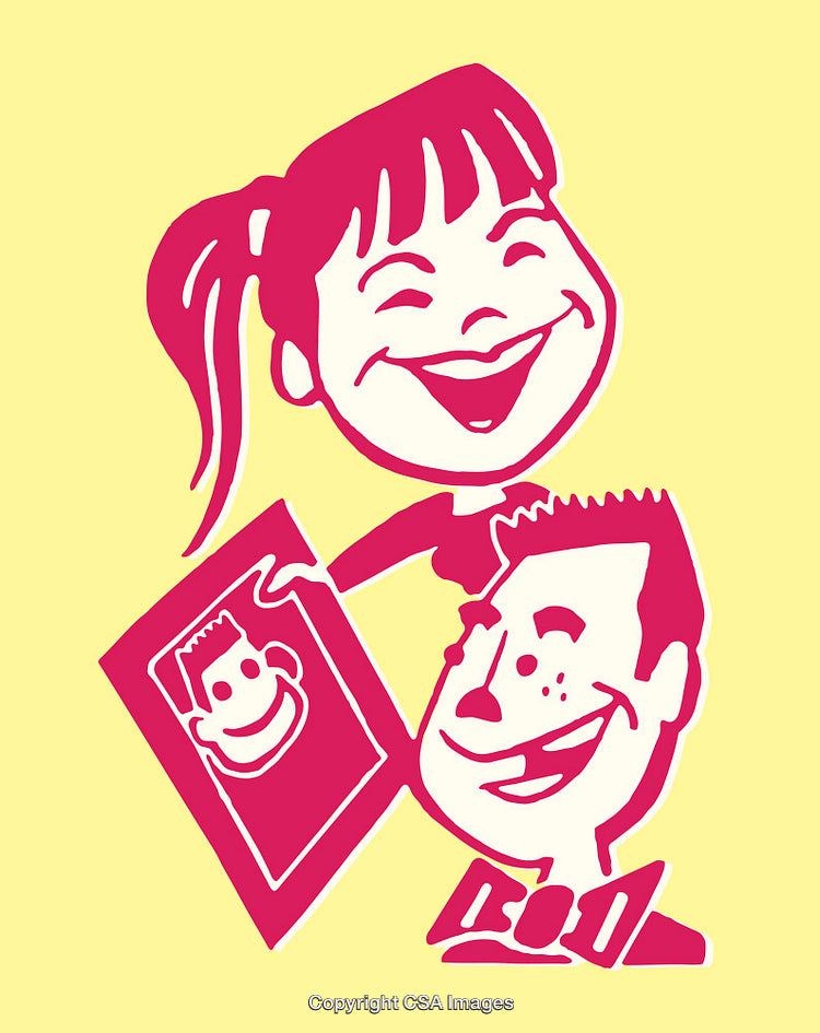 Cheerful Line Art Illustration of Two Happy People Sharing Appreciation