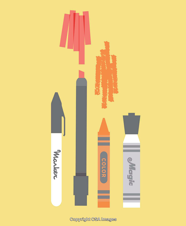 Colorful Illustration of Markers and Crayons with Scribble Patterns
