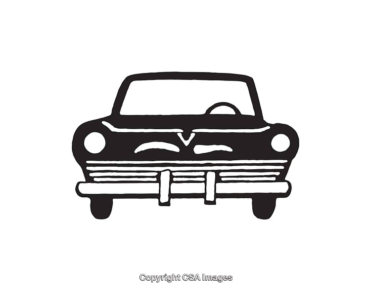 Classic Car Front Black and White Line Art Illustration