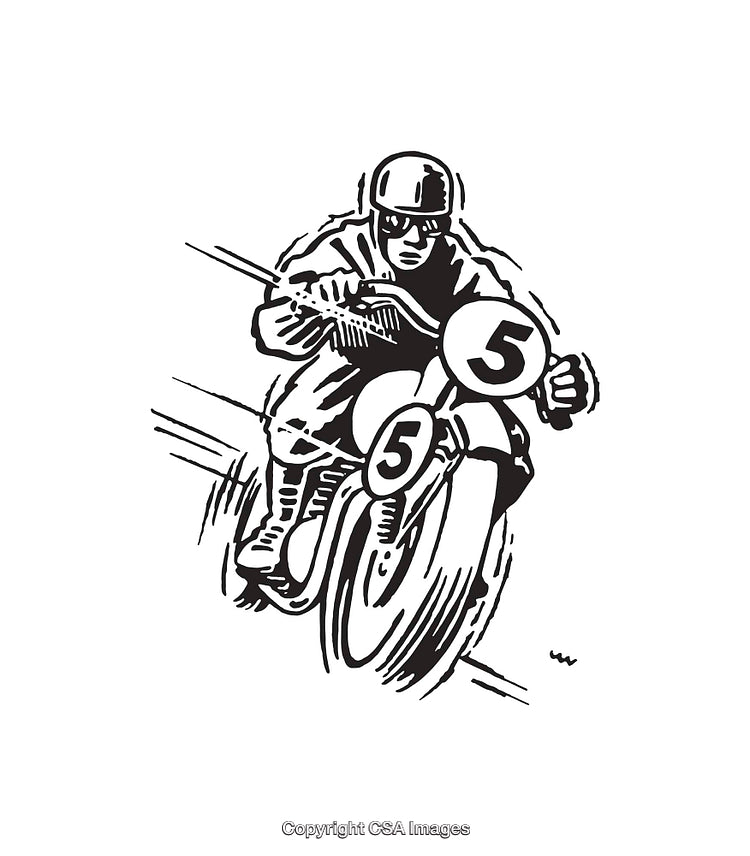 Vintage Style Line Art of a Motorcyclist During a Race