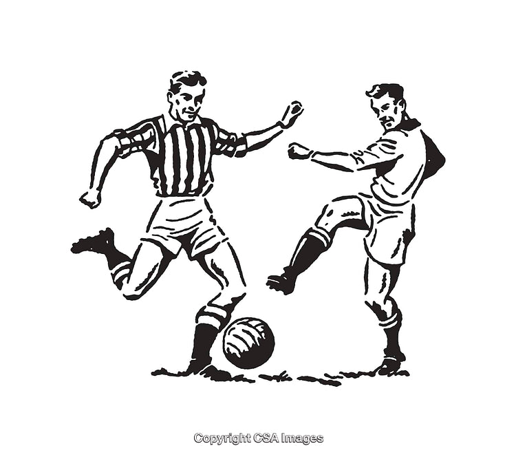 Vintage Line Art of Soccer Players in Match Action