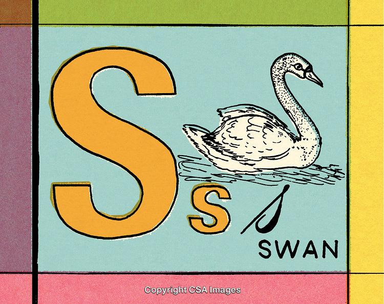 Illustrated Letter S With Swan Depiction in Vintage Style Design