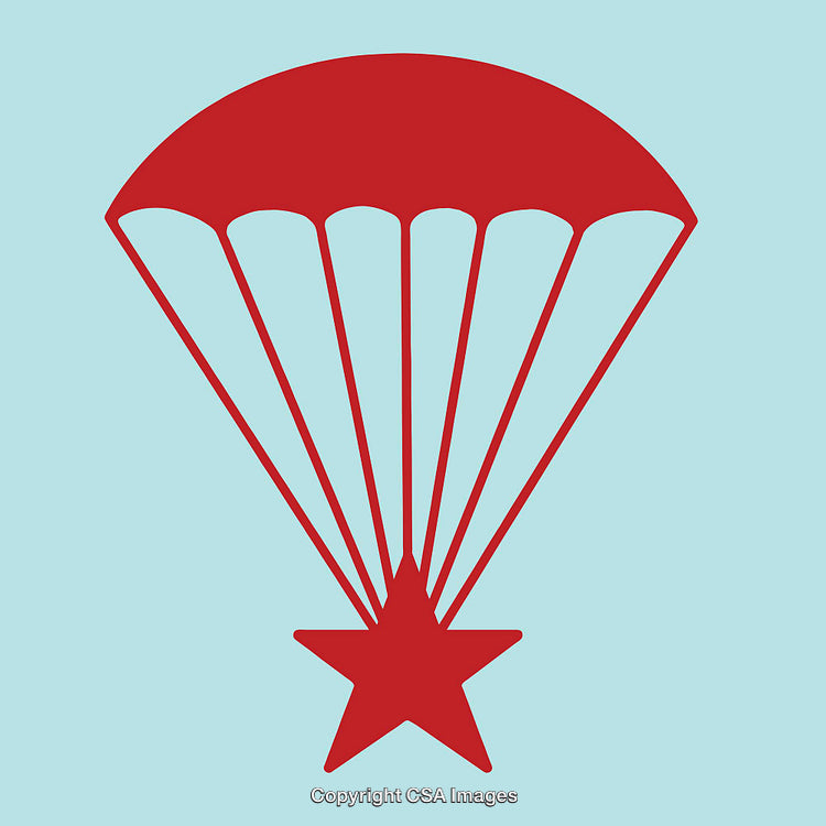 Red Star and Parachute Illustration on Light Blue Background