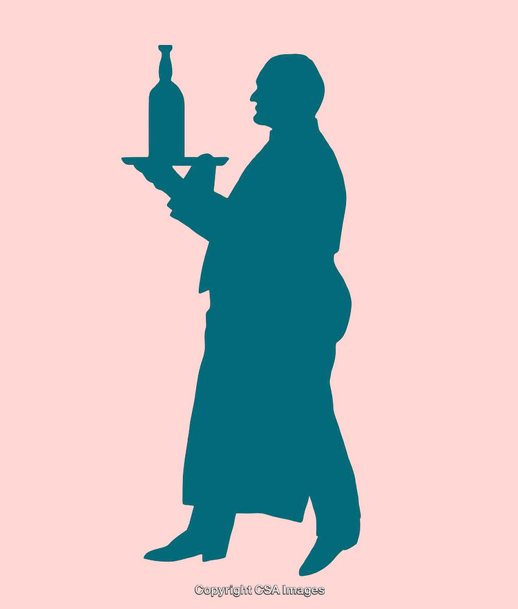 Silhouette of a Server Carrying a Bottle on a Tray