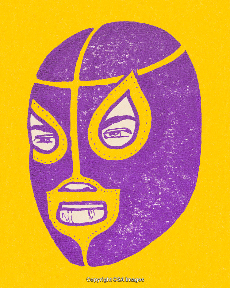 Purple Luchador Mask Illustration with Yellow Background in Graphic Style