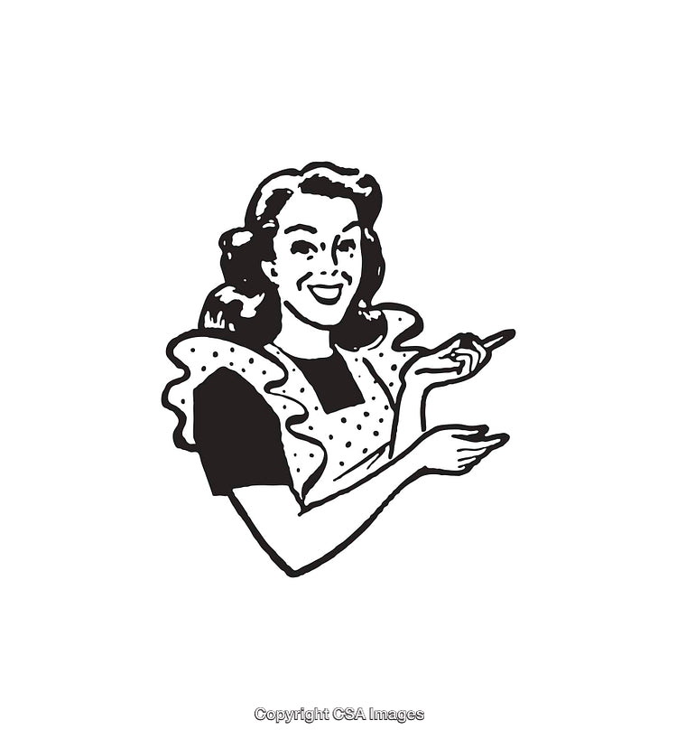 Vintage Black and White Illustration of a Woman Holding a Spoon